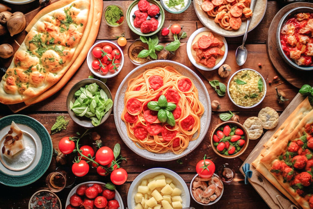 テーブルに並ぶ様々なイタリアン料理